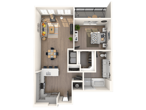 Floor plan for 1 bed, 1 bath, 922 sqft